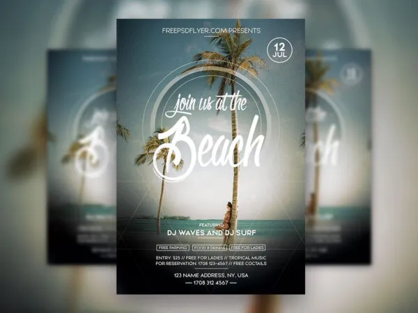 Tropical Beach Party Invitation Flyer Template 1