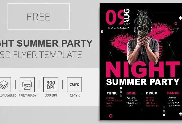 Tropical Bold Modern Summer Night Party Flyer Template 1
