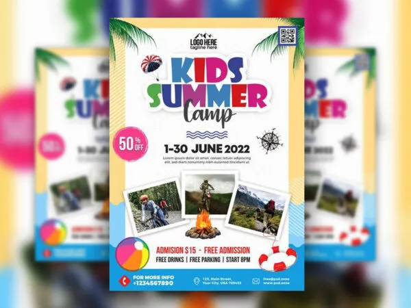 Tropical Border Kids Summer Camp Flyer Template 1