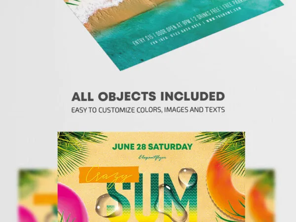 Tropical Border Wavy Beach Party Flyer Template 1