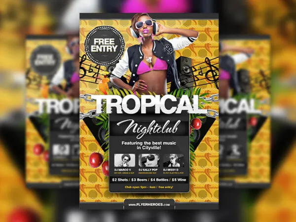 Tropical Club Flyer Template Featuring Melodic Patterns in Yellow Theme 1