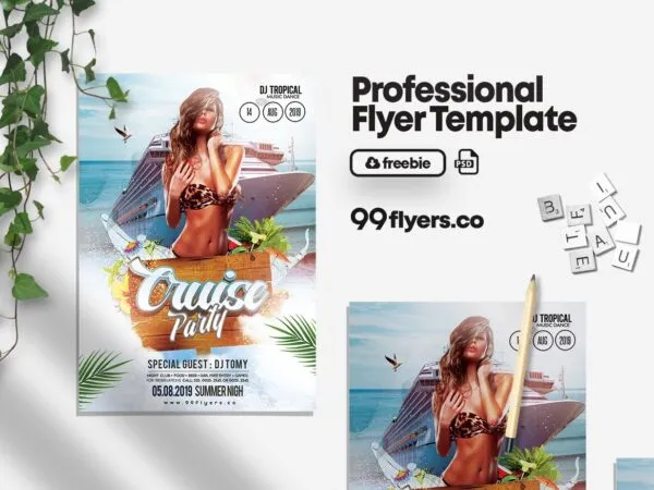 Tropical Cruise Beach Party Flyer Template 1