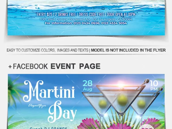 Tropical Floral Martini Day Flyer and Facebook Cover Template 1