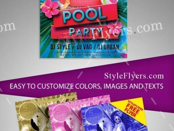 Tropical Floral Pool Party Flyer Template 1