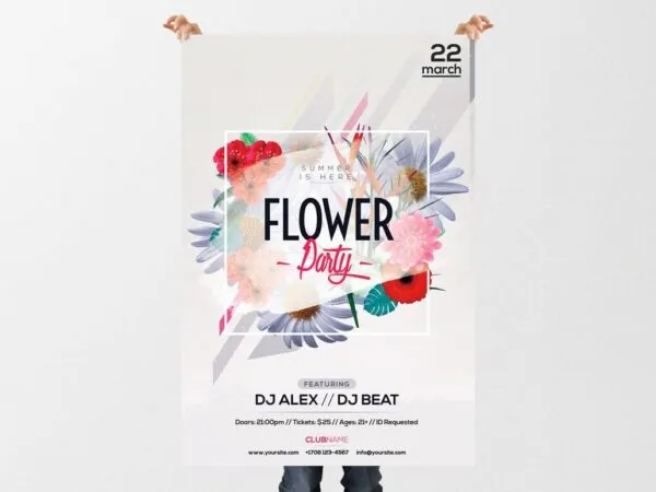 Tropical Flowers Summer EventParty Flyer Template 1