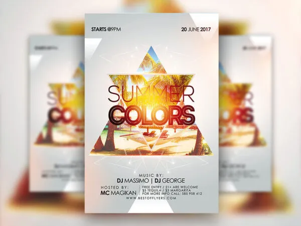 Tropical Geometric Night Party Flyer Along with Facebook Cover Templates 1