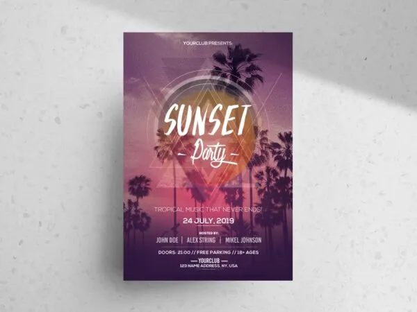 Tropical Geometric Sunset Party Flyer Template 1