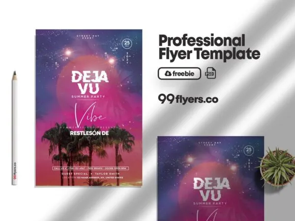 Tropical Glitter Gradient Pool After Dark Party Flyer Template 1
