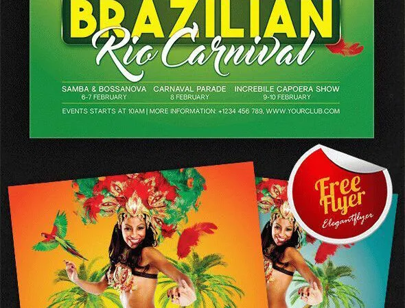 Tropical Green Brazilian Rio Carnival Flyer Template and Facebook Cover 1