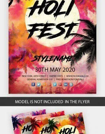 Tropical Holi Festival Flyer Template 1