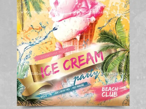 Tropical Ice Cream Party Flyer and Facebook Cover Template 1