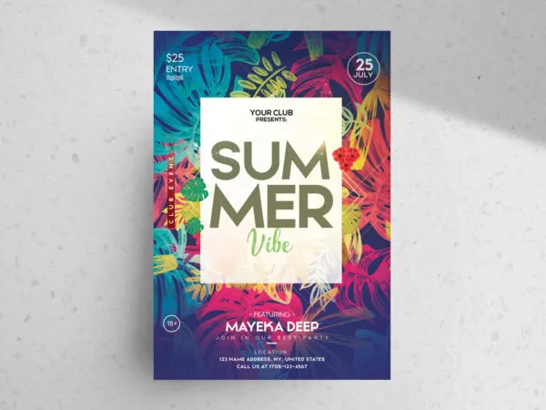 Tropical Illustrated Border Summer Party Flyer Template 1