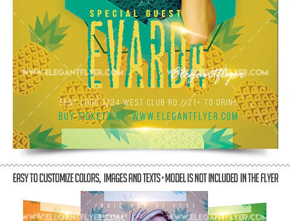 Tropical Illustrated Summer Party Flyer and Facebook Cover Templates 1