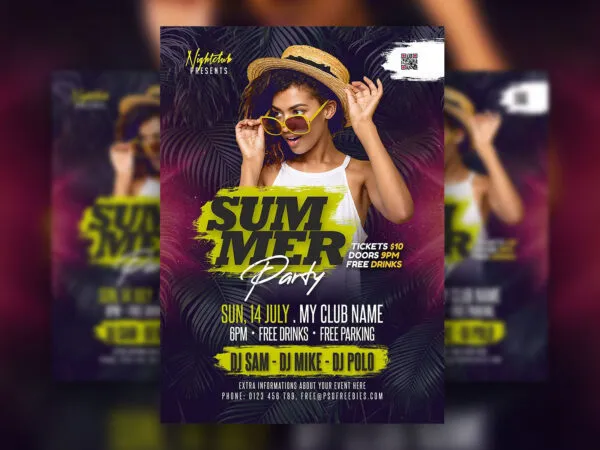 Tropical Leafy Summer Party Flyer Template 1