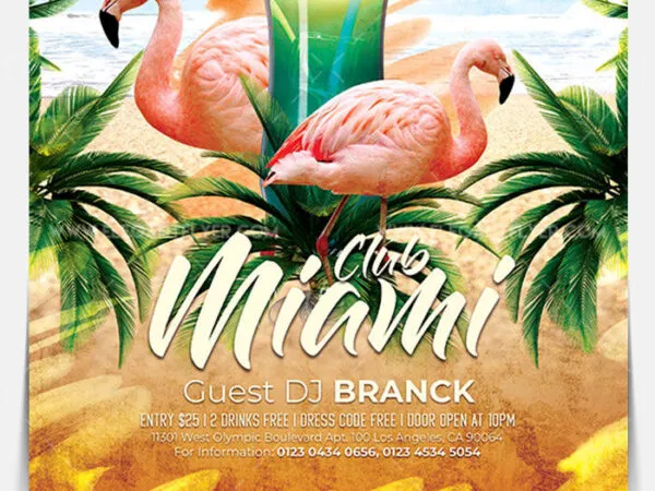 Tropical Miami Club Flyer and Facebook Cover Template 1