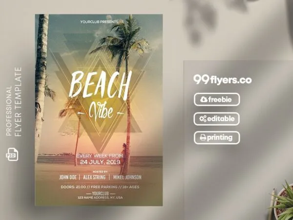 Tropical Modern Beach Party Flyer Template 1