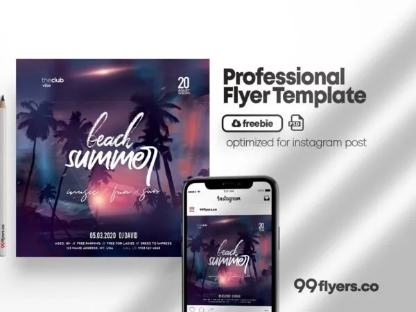 Tropical Modern Summer Night Flyer and Instagram Template 1