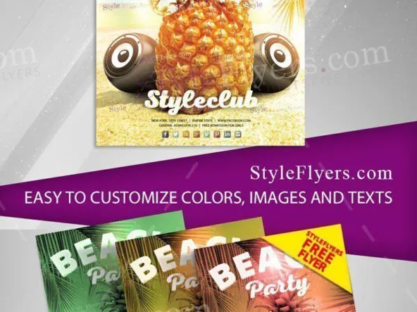 Tropical Pineapple and Sunglasses Beach Party Flyer Template 1