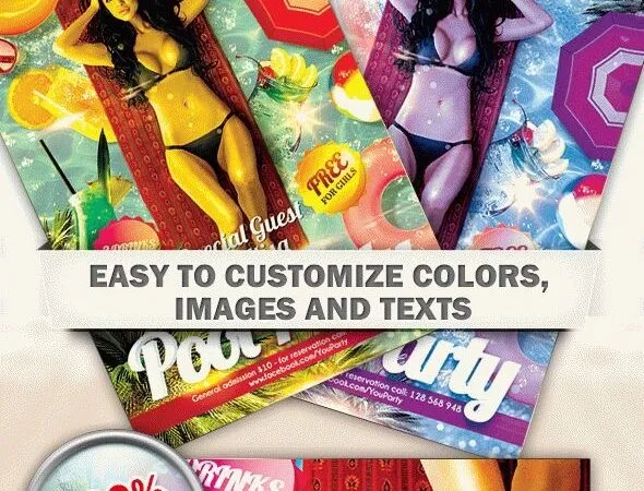 Tropical Sparkle Pool Party Flyer Template and Facebook Cover 1