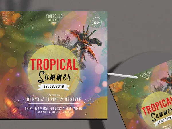 Tropical Sparkly Summer Flyer Instagram Template 1