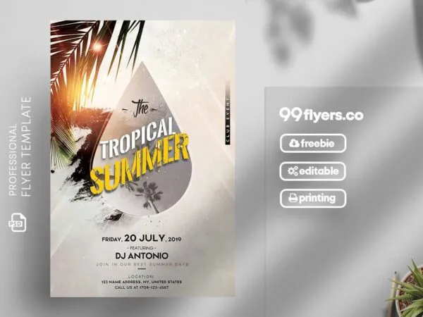 Tropical Summer Beach Party Flyer Template 1