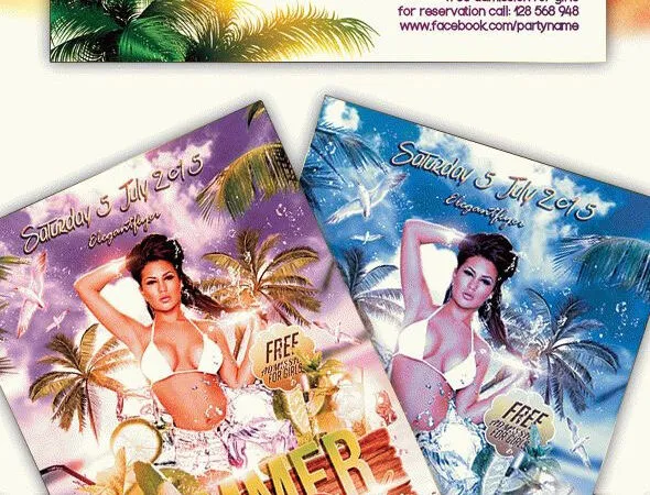 Tropical Summer Beach Party Flyer Template with a Facebook Cover 1