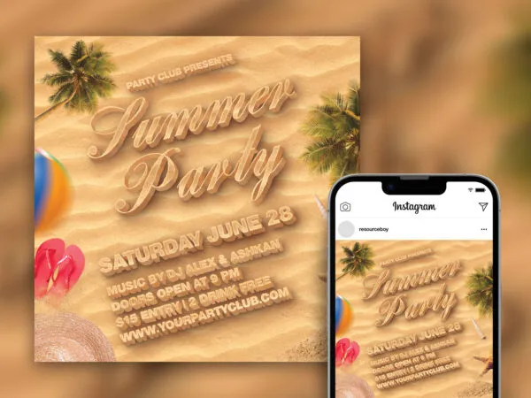 Tropical Summer Beach Party Instagram Post Template 1