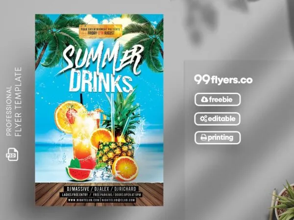 Tropical Summer Cocktail Party Flyer Template 1