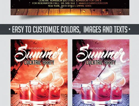 Tropical Summer Cocktail Party Flyer and Facebook Cover Template 1