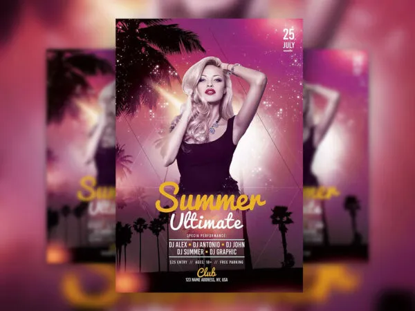 Tropical Summer Night Party Flyer Template 1