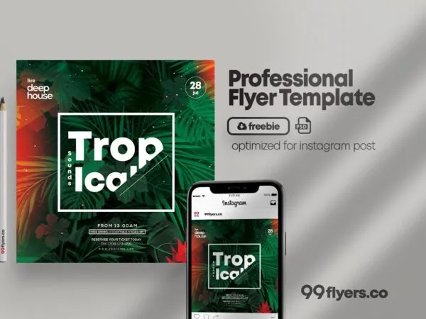 Tropical Summer Party Flyer Instagram Template 1
