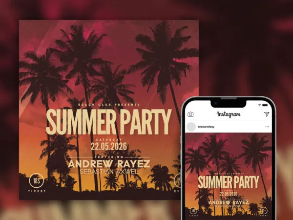 Tropical Summer Party Instagram Post Template 1