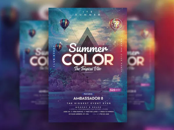 Tropical Summer Party or Event Flyer Template 1
