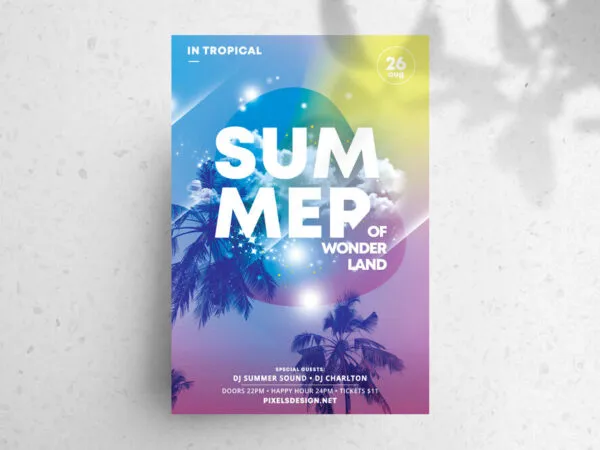 Tropical SummerBeach Party Flyer Template in Purple Blue Theme 1