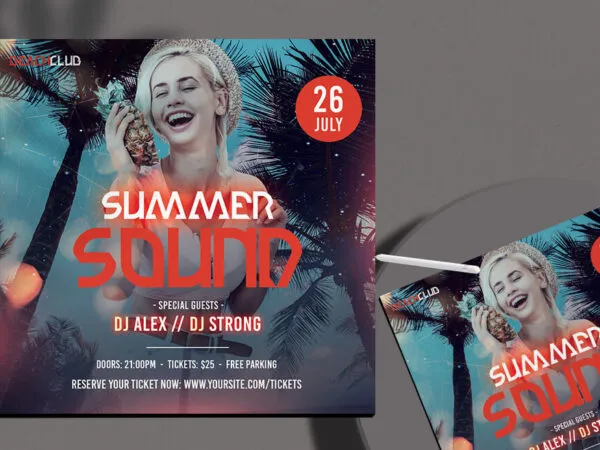 Tropical Summery Sound Instagram Post Template with Dark Palm Trees 1