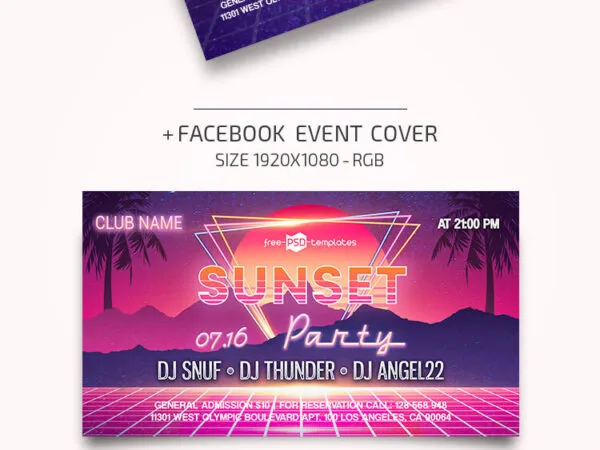 Tropical Sunset Party Flyer and Facebook Cover Template 1