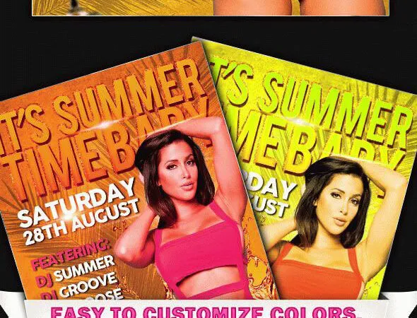 Tropical Sunset Summer Party Flyer and Facebook Cover Template 1