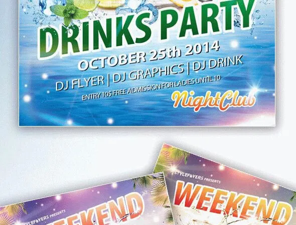 Tropical Water Splash Weekend Drinks Party Flyer Template 1