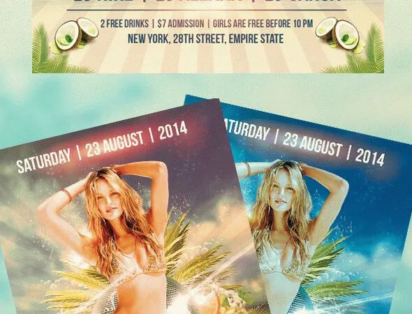 Tropical Water Summer Time Party Flyer Template 1