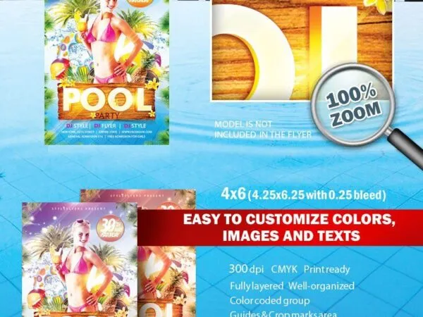 Tropical and Bold Pool Party Flyer Template 1