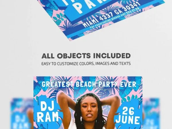 Tropical and Cartoon Party Flyer Template 1