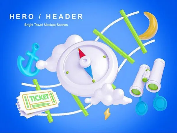 Two 3D Illustrated Travel Header Image Scene Mockups 1