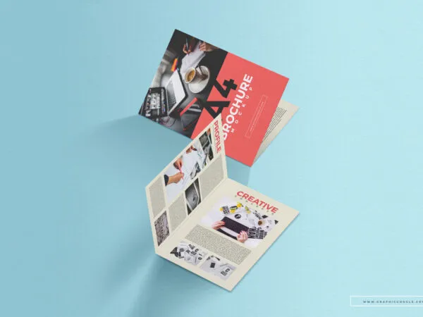 Two A4 Half fold Brochures On a Surface Mockup 1