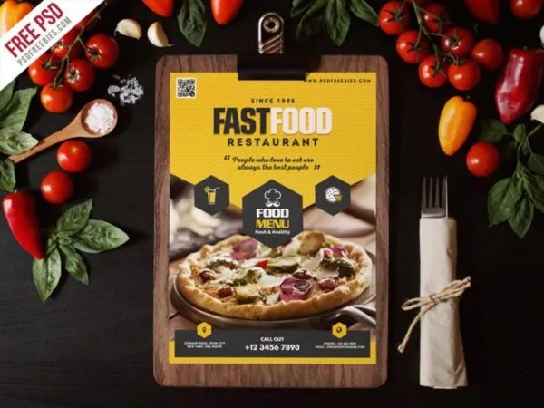 Two A4 Size Fast Food Restaurant Menu Flyer Template 1