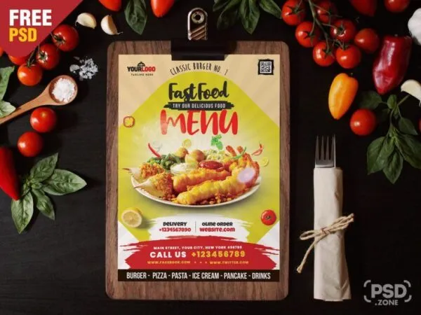 Two A4 Size Food Menu Grid and Regular Flyer Templates 1