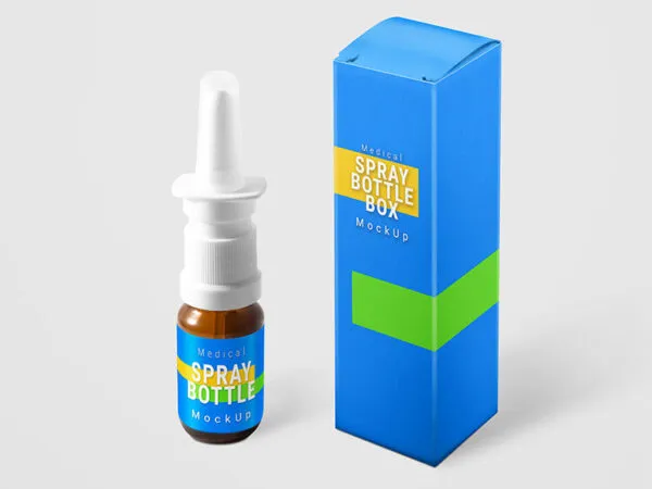 Two Amber Glass Medical Nasal Spray Bottle Mockups 1