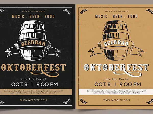 Two Black and Khaki Retro Sketch Oktoberfest Flyer Templates 1