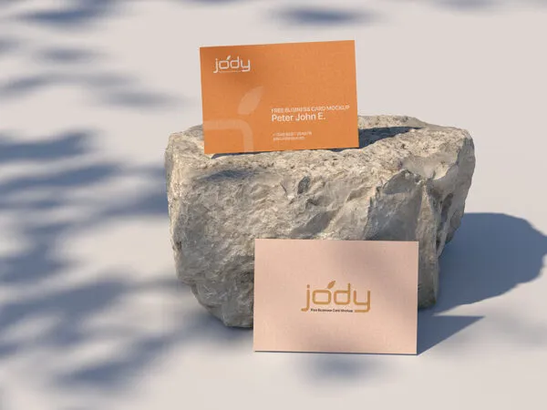 Two Business Card on a Rock Mockup 1