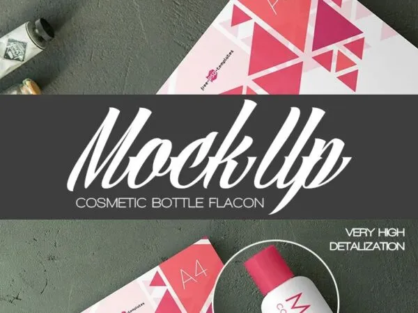 Two Cosmetic Bottle and a A4 Brochure Mockups 1