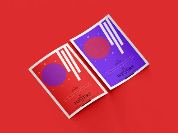 Two Curved Posters Mockup on a Red Background 1